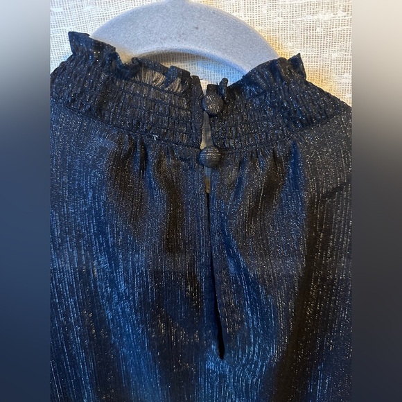 The Loft Sheer Tiered Long Sleeve Black Sparkle Dress Size‎ Small - Picture 2 of 7